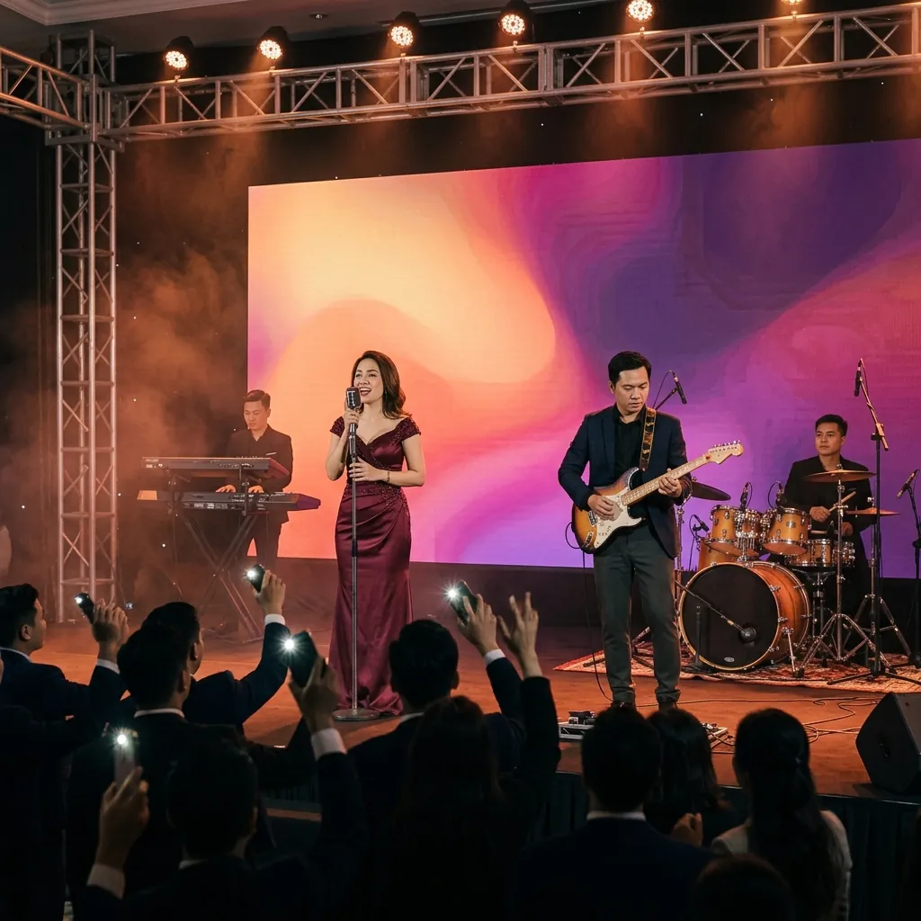 Ban nhạc sống biểu diễn trên sân khấu gala