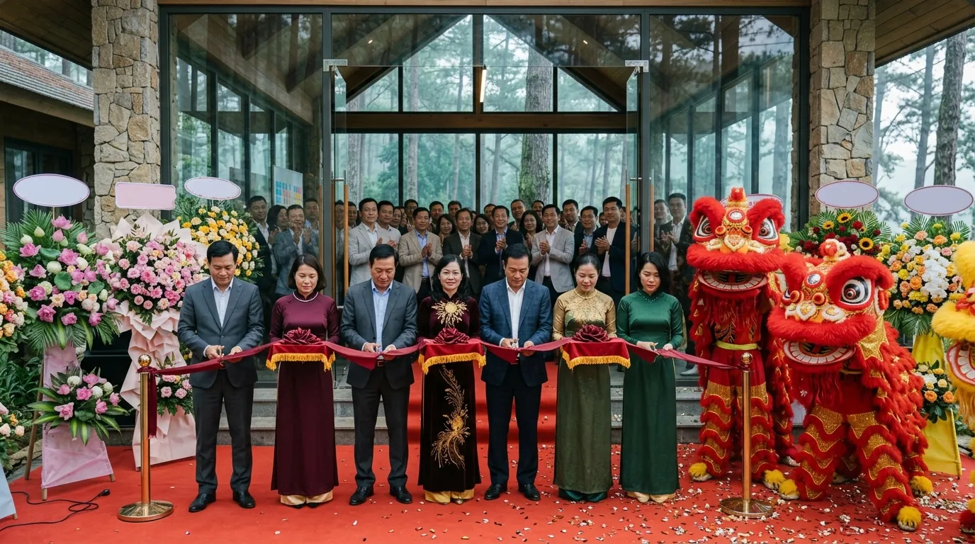 Lãnh đạo cắt băng khai trương văn phòng mới